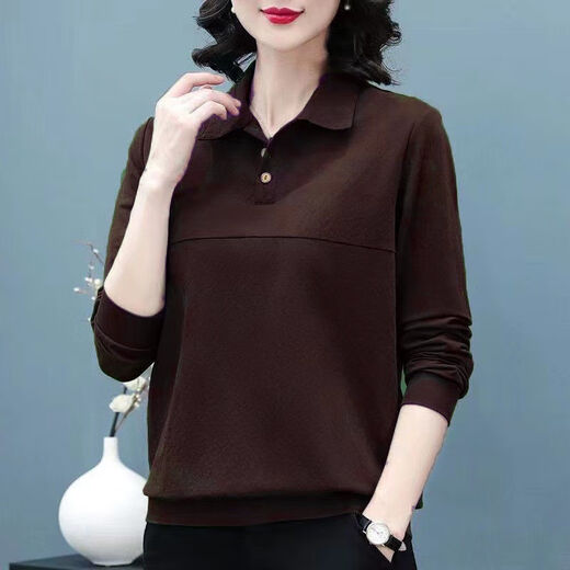 BEGI CHESS LAPEL POLO HOLLAR LANGE SCHLAGT TOP T-SHIRT FÜR Women 2022 Herbst und Winter Neue Mutter mittleren Alters MA MA KOREAN LOOSE BASE HIMTER 1694# Schwarz-Langhülle 3xl empfohlen 145-160jin [Jin gleich 0,5 kg]