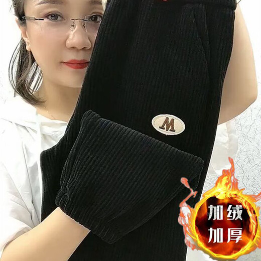 可奈欣（KENAIXIN）灯草绒女裤灯心绒裤女加绒不加绒灯捡漏加绒加厚灯芯绒裤子女秋 9196-芥末绿色(款) 加绒 4XL