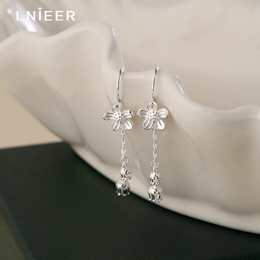 Lnieer999 pure silver flower tassel earrings for women 2025 new style ear piercing sweet temperament white ear hook lily of the valley earrings flower tassel earrings full silver