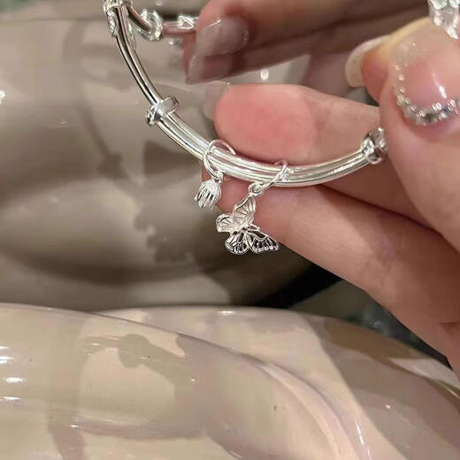 足银s999银手镯女实心纯银镯子年轻款推拉可调节繁花似锦手链送女 莫比乌斯环25克 S999