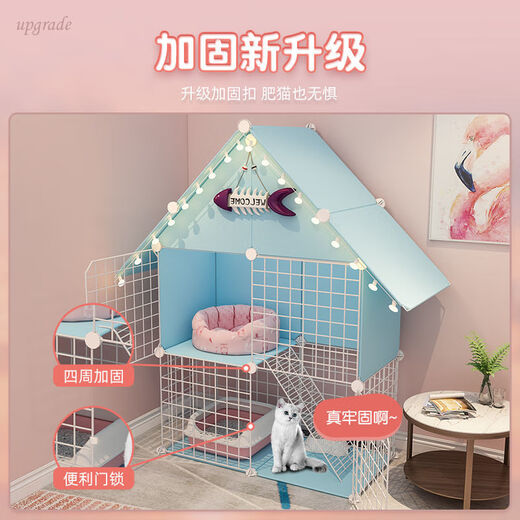 Cat Cage Home Indoor Cat Villa with Toilet Clearance Large Extra Large Free Space Small Cat Nest Cattery Three-story Small Bungalow + Princess Pink-Multi-layer Platform Exclusive Model Hardcover Model + Cat Litter Box + Dual-Purpose Cat Bowl