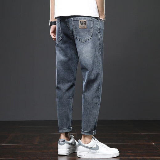 Мужские джинсы EASTERN CAMEL на осень и зиму, новые свободные модные повседневные длинные универсальные брюки с девятью точками для маленьких ног для мужчин 306 сине-серые 32