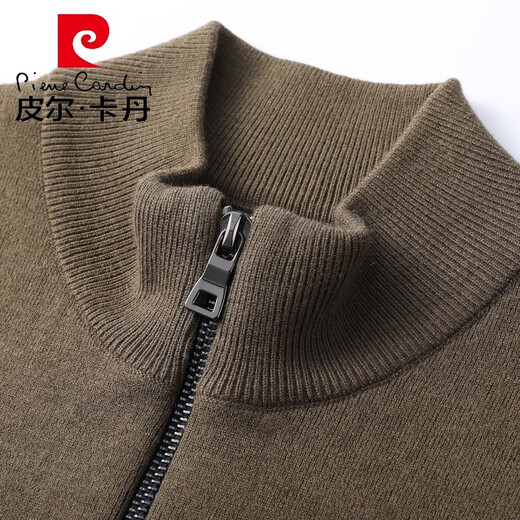 皮尔卡丹（pierre cardin）立领针织开衫男士春秋季新款男士休闲商务含羊毛外套男款毛衣针织 古月绿色 L 175 【适合135-150斤】