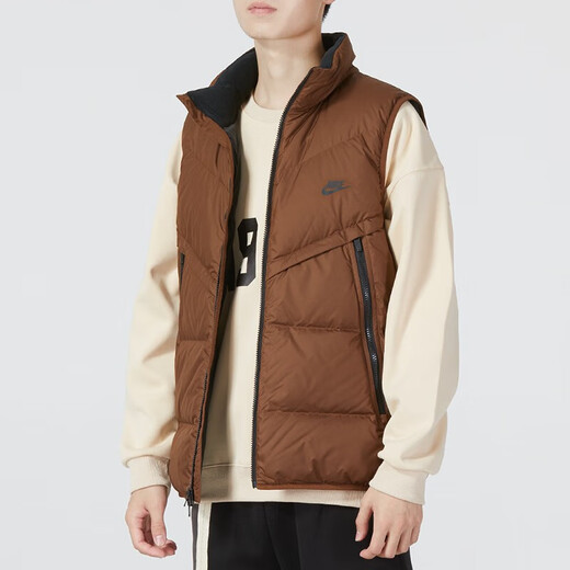 耐克（NIKE） 羽绒马甲男士2024冬季运动服加厚防风外套立领羽绒背心DD681 DV1136-259咖色85%灰鸭绒 L