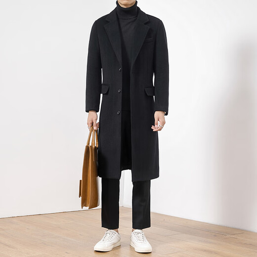 Woodpecker windbreaker men's winter mid-length plus velvet thickened woolen woolen coat long knee-length woolen coat 617 black long style cotton M 80-120Jin Jin equals 0.5 kg wear