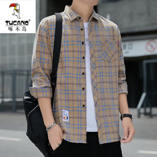 
Woodpecker (TUCANO) plaid shirt men's spring and autumn casual long-sleeved shirt Korean top retro loose thin jacket trend K12111 m blue + K12111 blue yellow L 110125Jin[Jin equals 0.5 kg]