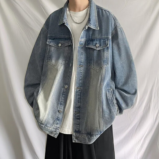 
Digada Jacket Men's American Retro Denim Jacket Spring and Autumn New Washed Old Stylish Loose Lapel High Street Top XHFS-683 Gray L