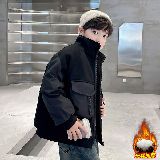 Katu Blue Cat Children's Wear Boys' Winter Jacket 2024 New Medium and Large Children's Thickened Autumn and Winter Boys' Street Ruff Handsome Cotton Clothes Trendy Black 150cm