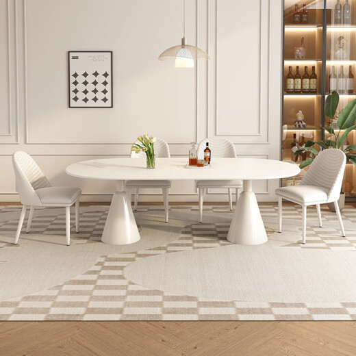 Pashaman (pashaman) rock slab dining table and chair combination round cream style minimalist modern dining table, caterpillar dining chair six Z0091