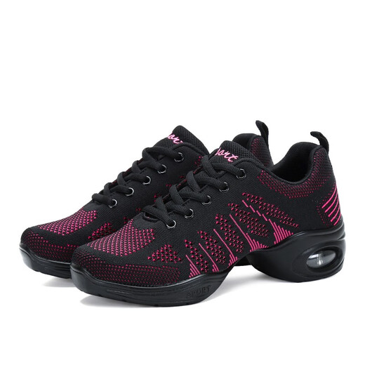 
Harroman Spring and Summer Dance Shoes Flying Mesh Square Dance Shoes Women's Dance Shoes Soft Sole Enhanced Jazz Modern Ballroom Dance Shoes 727 Black and Red Hollow 37
