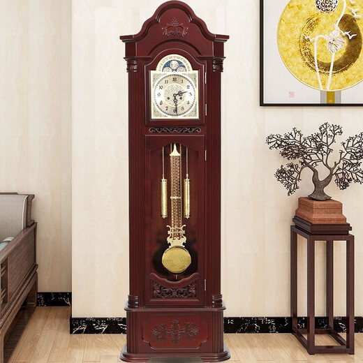 Floor-standing clock Living room home Chinese retro solid wood mechanical time reporting large clock old European sitting clock vertical pendulum clock 9922 mahogany color domestic winding movement