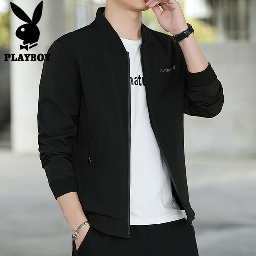 Playboy (PLAYBOY) jacket men's coat men's autumn and winter tops casual trendy slim baseball uniform black XL