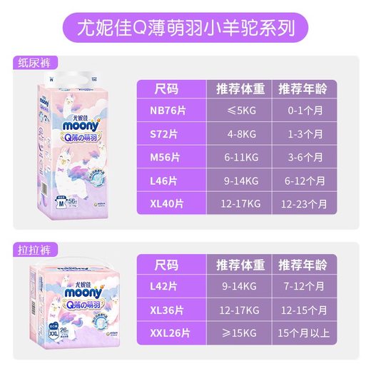 尤妮佳尤妮佳 moony Q薄萌羽小羊驼拉拉裤婴儿尿不湿薄透气小羊驼纸尿裤 小羊驼拉拉裤XL36片