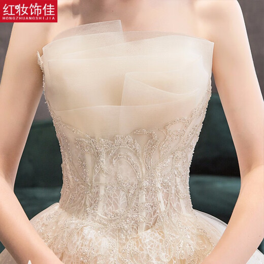 Red makeup best 2022 new forest style trailing light wedding dress bride wedding princess starry sky tube top wedding dress for women champagne color trailing M