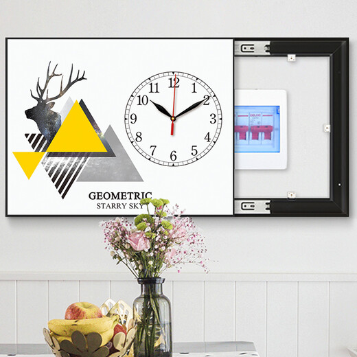 YIJLJ modern simple meter box decoration painting Nordic creative silent clock hanging painting without punching hydraulic distribution box mural Starry Sky Fulu KDT12987 55*45 (accommodation 45*35) right push and pull