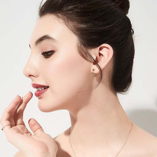 DEMONE 18K gold screw stud earrings, colorful gold double-headed ball shiny earrings, gold jewelry earrings, Valentine's Day gift for wife, rose gold earrings