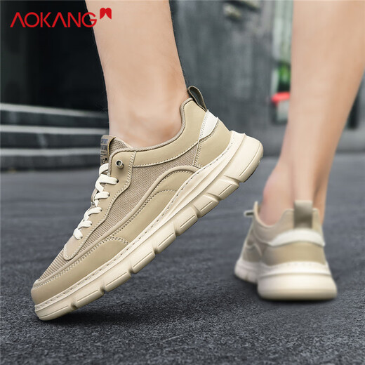 Aokang men's shoes canvas shoes versatile shoes men mesh casual board shoes men sand color 42