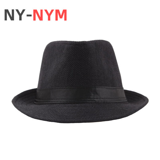 NY-NYM middle-aged and elderly men's outdoor sun hat prom party jazz hat linen curled top hat gentleman hat khaki 58cm
