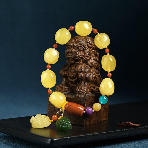 Ouchini Natural Beeswax Bracelet Duobao Series Bracelet with Shaped Amazonite Purple Mica Southern Red Bucket Beads Rose Jasper with Amber Water Drop Pendant Women's Rose Jasper Bracelet