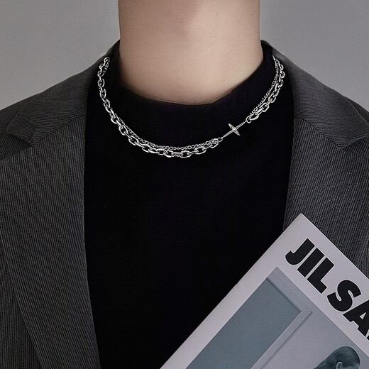 AHK stackable necklace men's trendy titanium steel hip-hop jewelry anniversary birthday gift for boyfriend and husband upgraded electroplating smooth and wear-resistant + four-pointed star square card