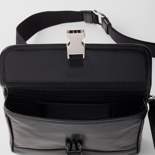 PRADA/Prada Gift Men's Triangular Metal Logo Decorated Cow Leather Smartphone Bag Black