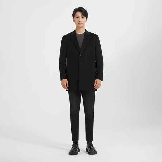 Lilang mid-length woolen coat men's wool knitted smooth wool coat jacket winter 2025 new business coat men black (24DYR3041Y) 2XL 180/96A