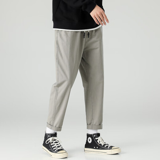 Dingfengbaoluo Pantalones casuales Rectices de nueve puntos de primavera y verano Soles Solid Color Men's Pants 9904 Khaki Gray S