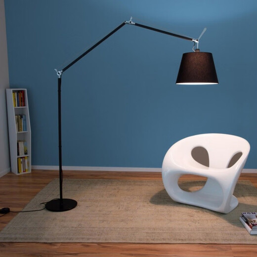 Floor reading lamp designer double swing arm fabric reading floor lamp simple modern living room study long pole can be a black large size pure white