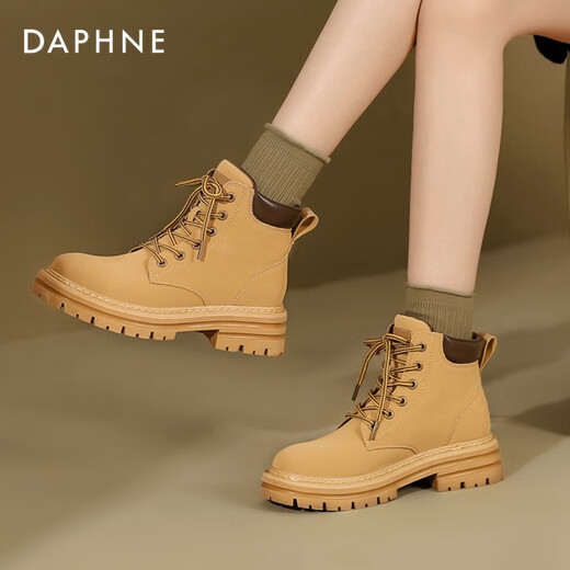Daphne's official Martin boots female plus velvet thickened winter 2024 explosion full retro boots children boots boots rhubarb female retro yellow 37