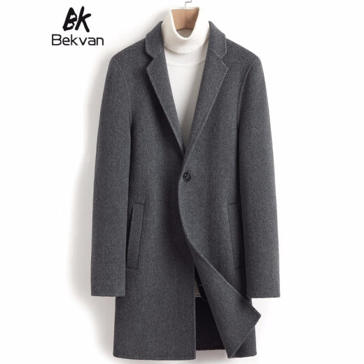 bekvan Bekvano 2021 autumn and winter new Albaka mid-length windbreaker wool woolen coat casual Korean version thickened alpaca double-sided woolen cashmere coat men's space gray 48/170