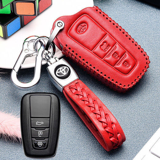 Geeignet für den neuen 2021 Toyota Corolla Key Cover echtes Leder 2019 Corolla Key Case Dual-Motor-Mode-High-End-Schnalle für Männer und Frauen-D-Style-Schwarz (14-18 Modelle mit One-Click-Start)