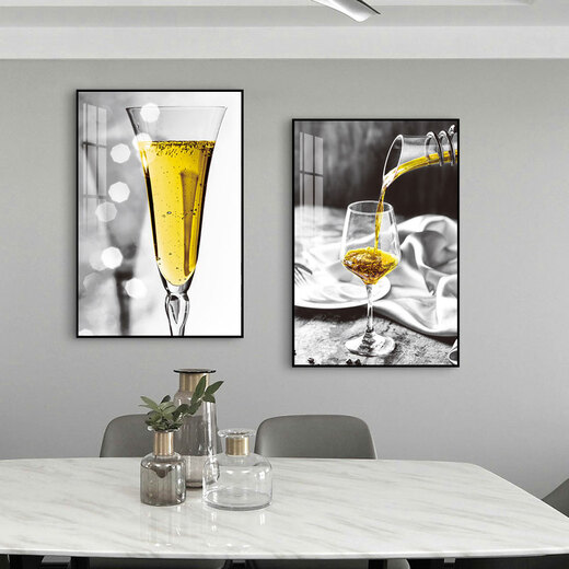 
YIJLJ modern and simple restaurant decoration painting two-link creative wine glass hanging painting atmospheric light luxury dining room wall high-end hall mural glass wine time 15838-15839 50*70 Crystal picture + aluminum alloy frame + black frame