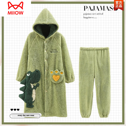Cat Man (MiiOW) winter men's coral velvet nightgown with velvet thickened autumn and winter flannel men's robe warm pajamas set bathrobe velvet robe: L6187 Shark Men's L