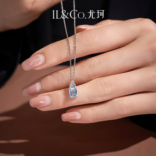 IL&CO Youke 18K gold natural aquamarine pendant, colorful gem-set diamond necklace, birthday and Valentine's Day gift for wife, 0.9ct aquamarine pendant, free silver chain + gift box