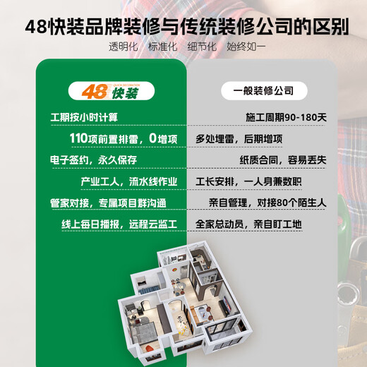 48 Quick Decoration Company's kitchen, bathroom and toilet decoration construction and renovation of old houses include full reservation fee.