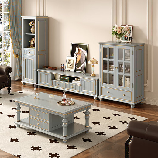 Yachen Home Retro American Massivholz TV -Schrank rechteckiger Couchtisch Weinschrank Kombination Kombination aus Hausbodenschrank Wohnzimmer Einfacher Pfirsich Herz Blumen und Holz -TV -Schrank [Walnussfarbe]