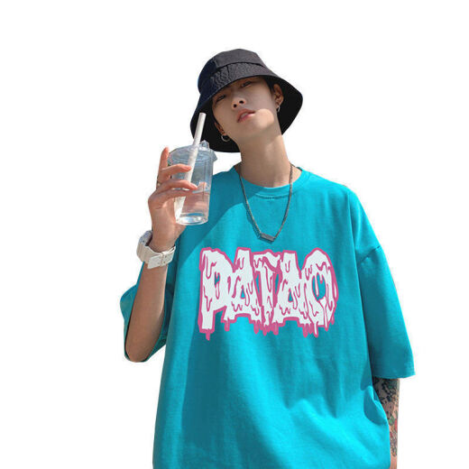 七分袖t恤男ins潮牌港风情侣宽松衣服半袖潮流夏季oversize国潮体恤SN1156 695深蓝 M 【收藏优先发货】