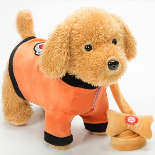 Children's electric toy dog, electric fiber rope, the dog can sing, walk, bark, smart plush electronic pet, robot dog puppy toy, simulated dog 241A, orange, 120 songs + tongue learning + tuning (USB direct), free gift