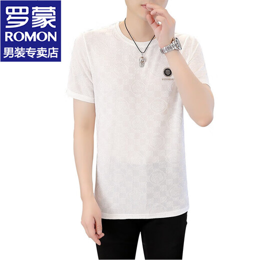 罗蒙（ROMON）冰丝短袖t恤男夏季新款短袖男士圆领T半袖冰感体恤衣服打底衫男装 825白色 2XL