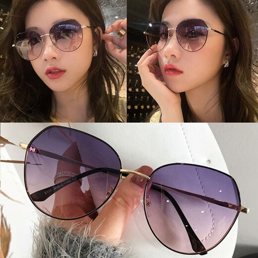 帕尼曼新款偏光太阳眼镜女士墨镜圆脸大框显瘦防紫外线晒街拍照抖音同款 黑金框渐进灰