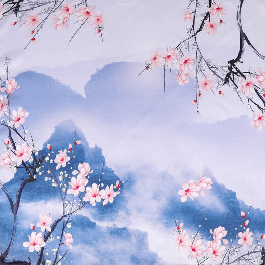 Shanghai Story Silk Scarf Women's 100% Mulberry Silk Scarf Mother's Day Mother's Birthday Gift Looking at Plum Blossoms and Mountains Blue