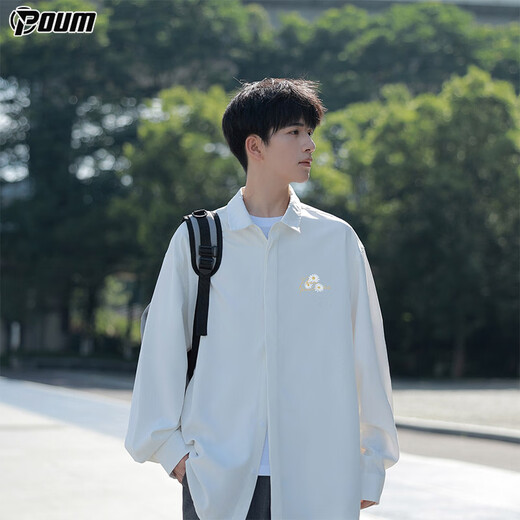 POUM high-end long-sleeved shirt men's spring and autumn casual loose shirt jacket top KJ01 white XL