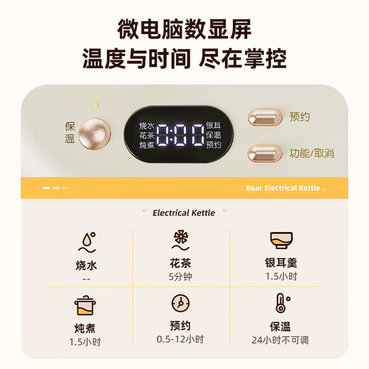 Bear Mini Health Kettle Office Kettle Electric Kettle Tea Kettle Insulated Coaster Multifunctional Flower Tea Kettle Kettle 0.8L YSH-D08D3