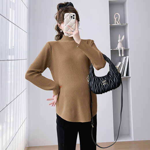 Ranqi Mommy Maternity Bottoming Shirt for Autumn and Winter Outerwear Small Half Turtleneck Sweater for Breastfeeding in Winter Spring and Autumn Knitted Long-Sleeved Top White-Maternity Model XL