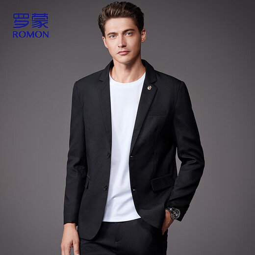 ROMON suit men's fashion two-button single suit men's jacket business casual suit men YT2088 black XL