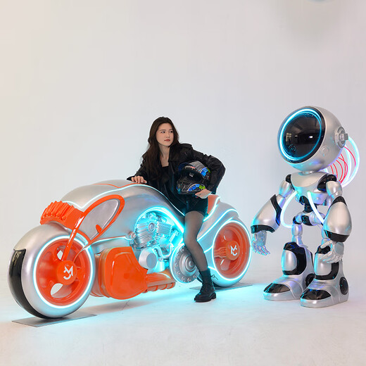 Luminous robot model large ornaments space rabbit sculpture living room bar ktv flying saucer door decoration MC-robot height 2.19 meters fixed jin