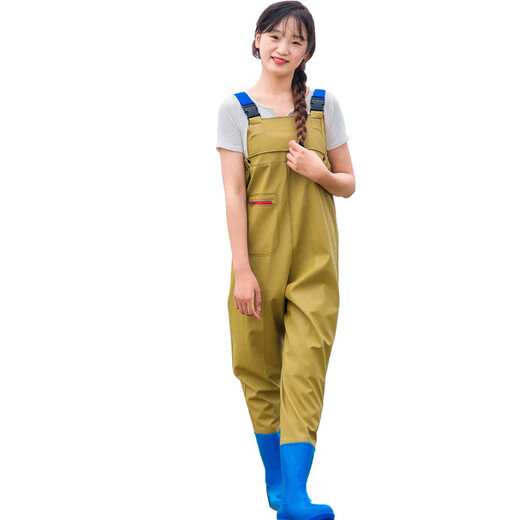 映季下水裤女连体半身带鞋雨裤防水防污防滑捕鱼插秧雨衣涉水游玩雨披 女款绿迷彩半身 36标准鞋码（推荐参考详情图）