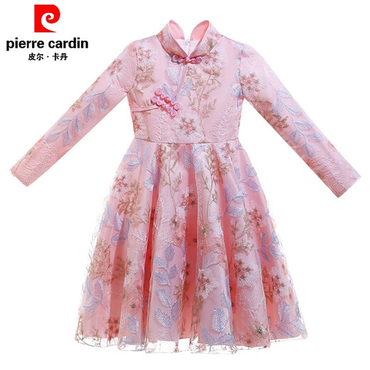 Pierre Cardin children's clothing from Shiying girls spring dress 6-12 years old children's winter clothing plus velvet cheongsam Hanfu skirt little girl sweet and cute mesh princess dress autumn and winter 5 8503 long sleeve pink (plus velvet) 110 cm