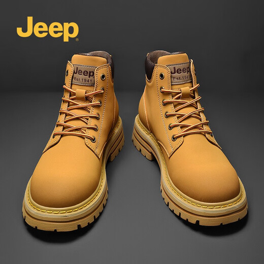 吉普（JEEP）马丁靴男春秋新款复古美式工装靴二层牛皮耐磨踢不烂大黄靴 金黄色（皮鞋码） 42 (260mm)