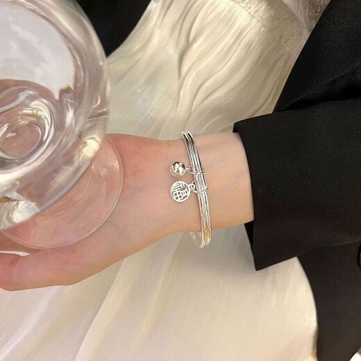 ZAHRAH Fu brand bell bracelet double ring female niche bracelet ins non-fading niche design high-end temperament simple M1479 double ring Fu word bracelet 1 pack